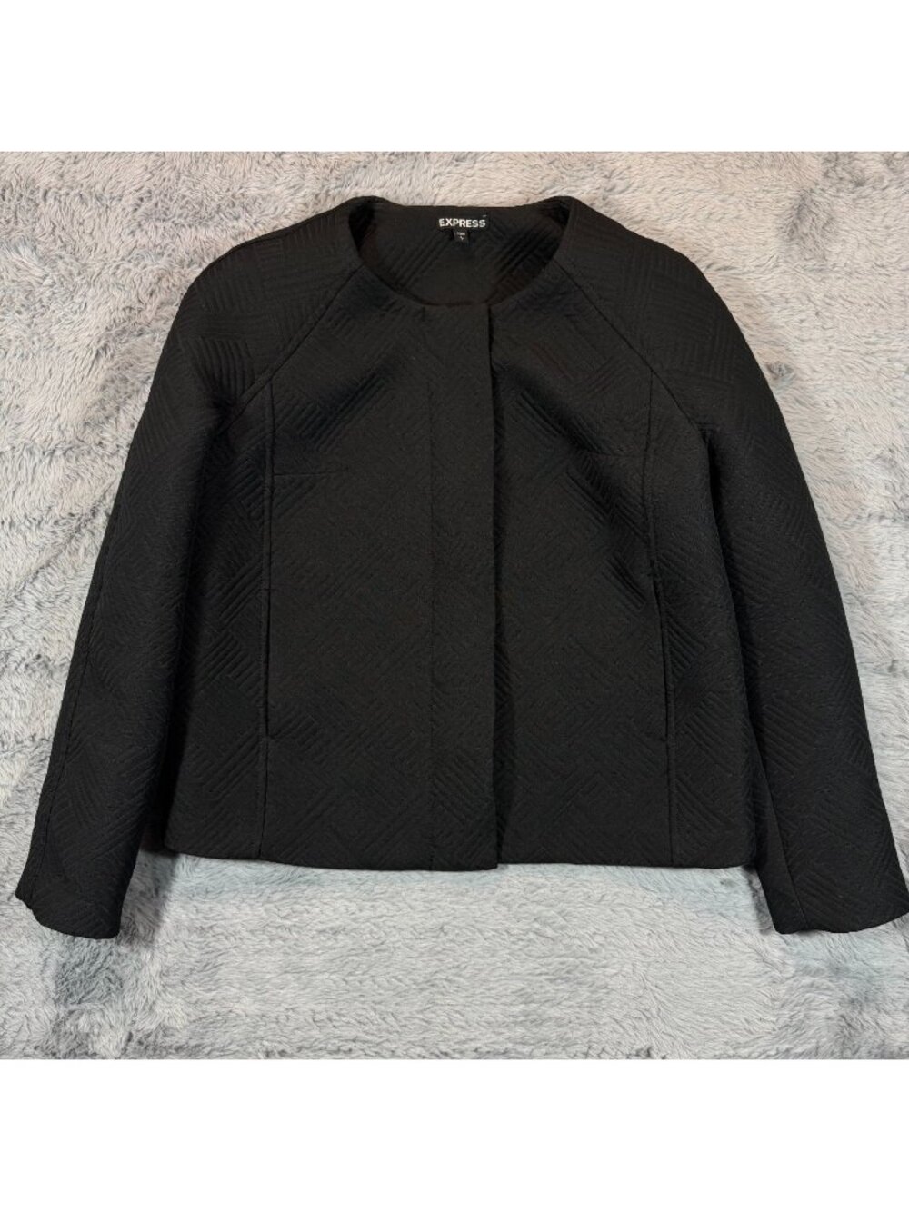 Express Jacket Women's L Black Polyester Geometric Textured Business Full-Zip